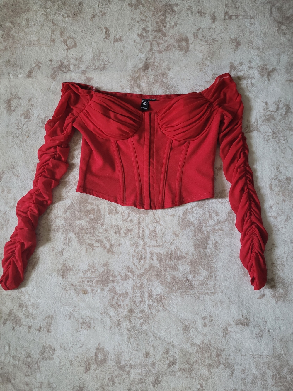 Windsor Red Ruched Off-Shoulder Corset Crop Top